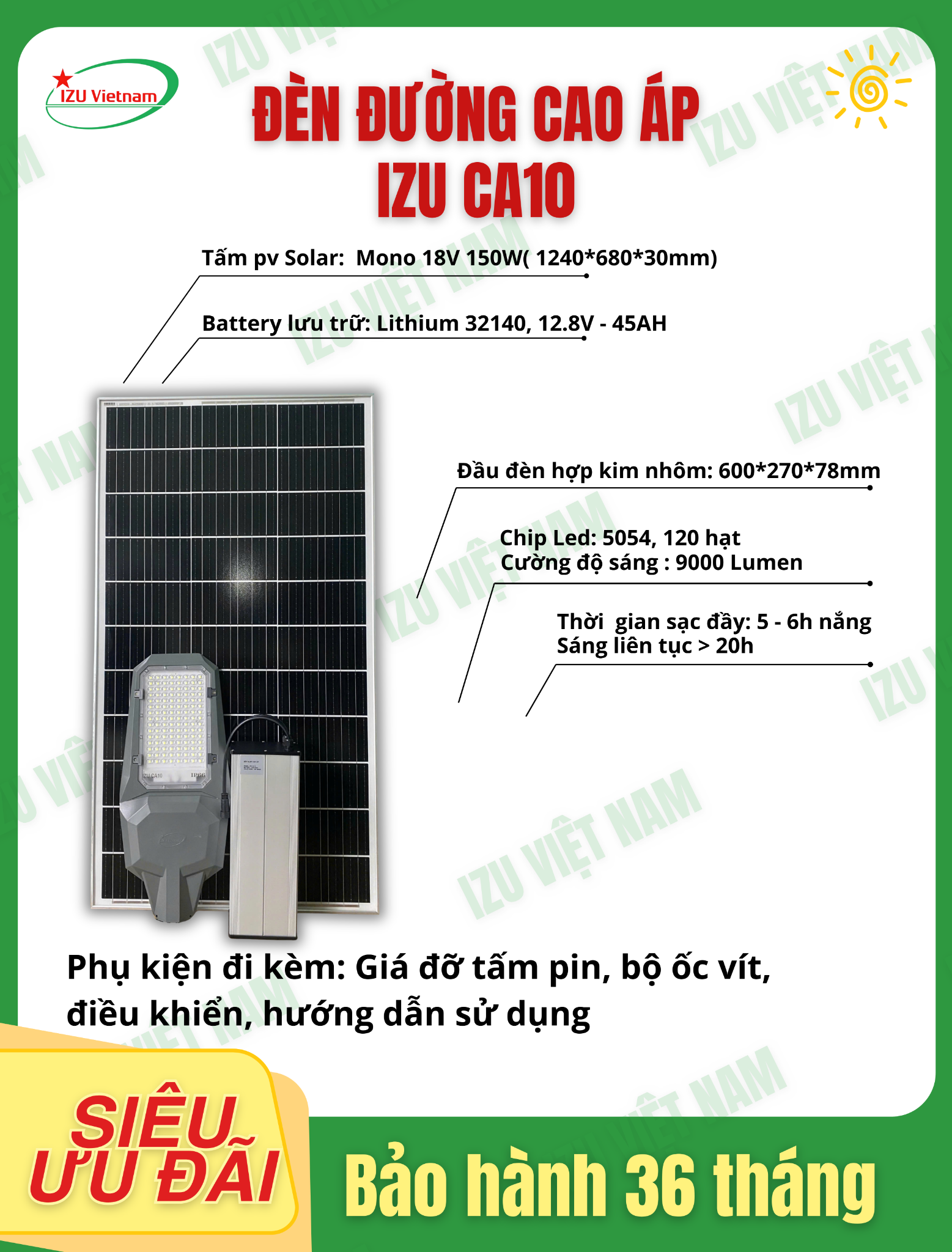 Đèn năng lượng mặt trời cao áp siêu sáng CA10 - IZU