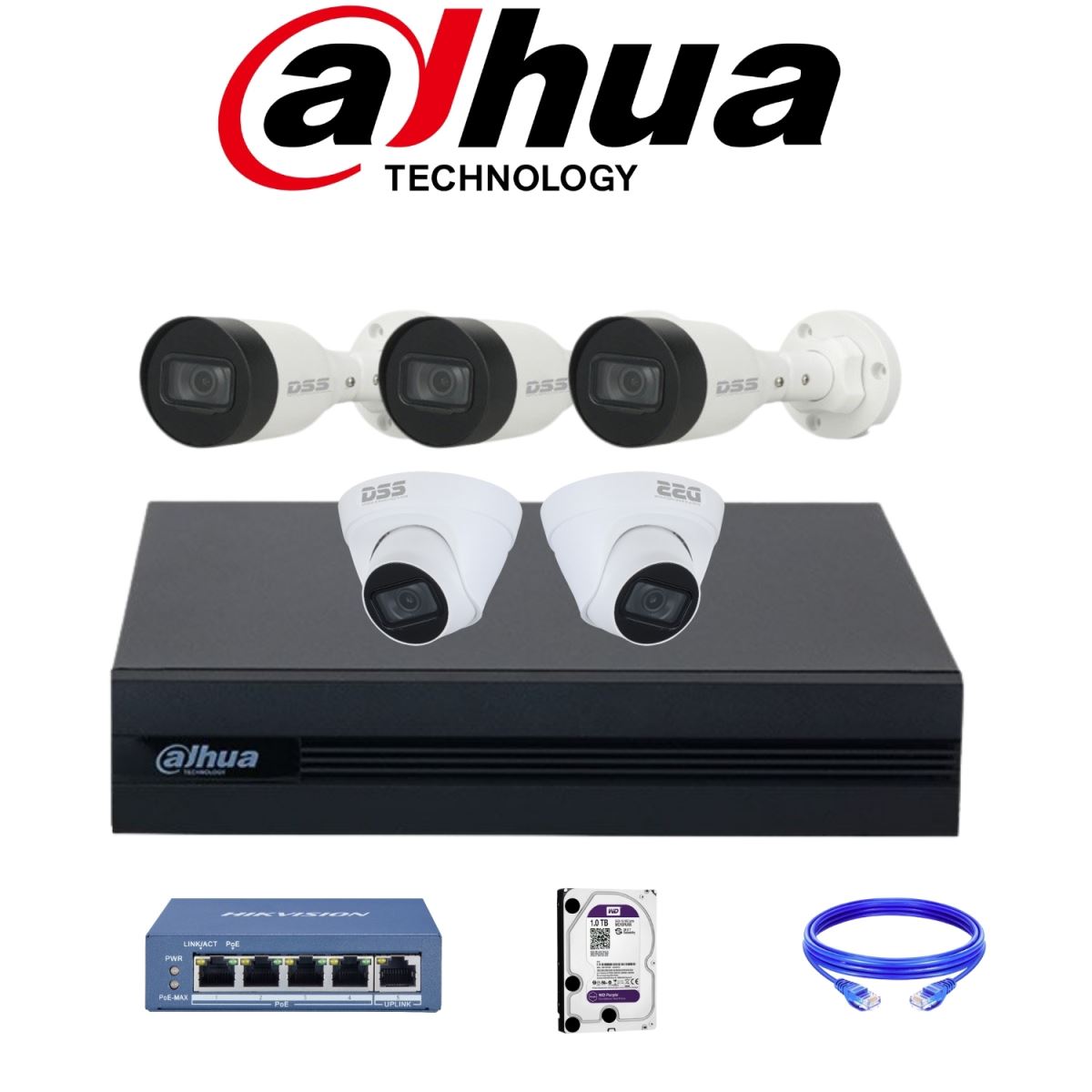 Bộ 5 Mắt Camera IP DAHUA 2.0mp