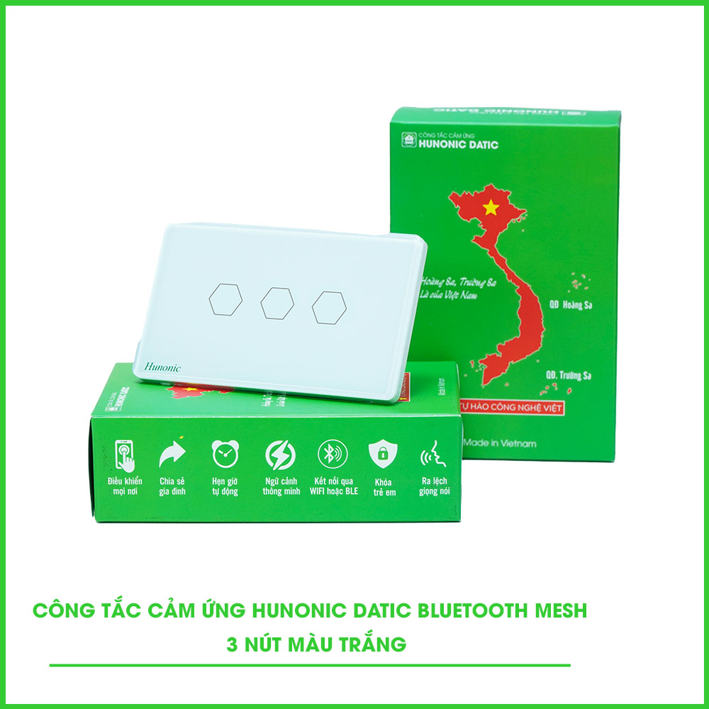 Công Tắc Cảm Ứng 3 Nút BLE Mesh Hunonic Datic