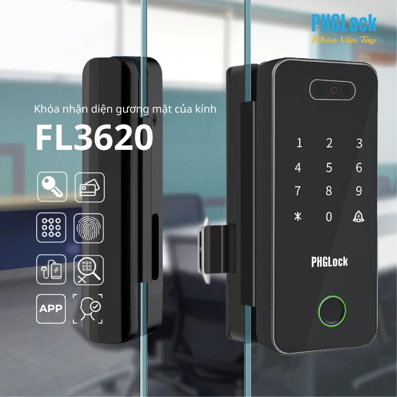 Khóa nhận diện gương mặt cửa kính PHGLock FL3620A