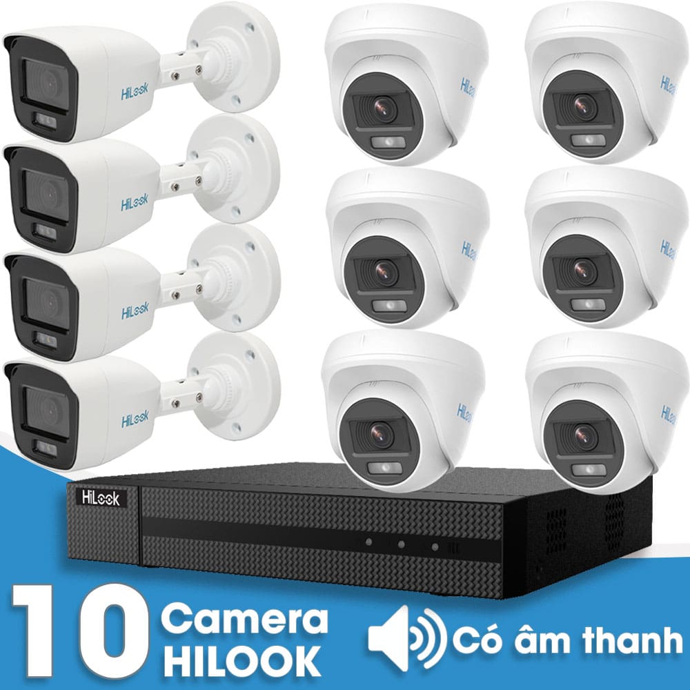 Bộ 10 Mắt Camera HILOOK 2.0mp - Thu Tiếng